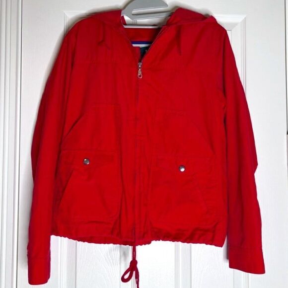 Larry Levine LL Red Sport Hooded Zip Windbreaker Jacket Size Small - Picture 1 of 9